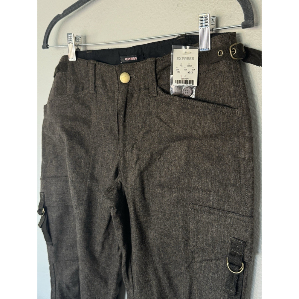 NWT Express Brown Tweed Cargo Pants Women’s 4 Utility Fall Winter Wide Leg - Picture 3 of 10